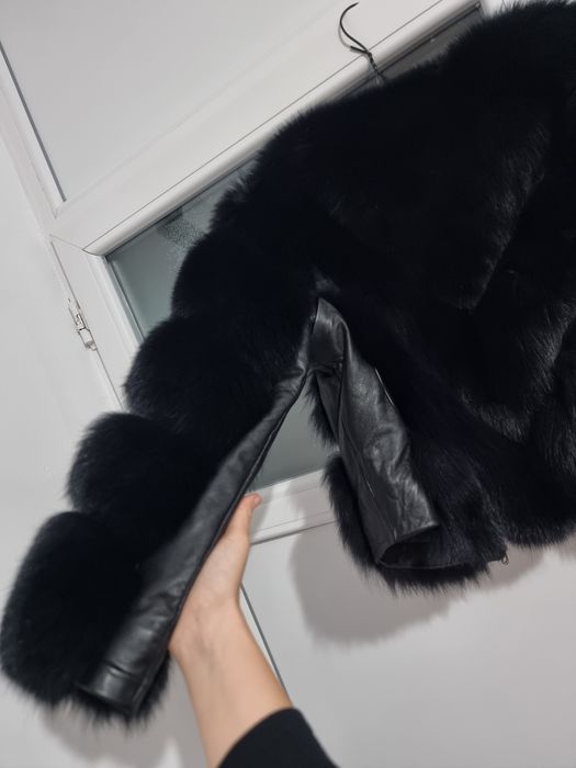 Black natural fur fox coat M/L haina blana naturala vulpe