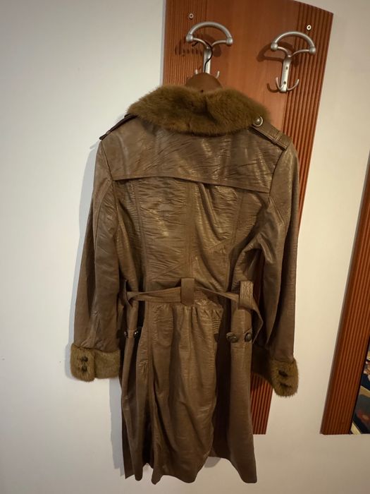 Haina gen trench din piele naturala, garnituri vizon