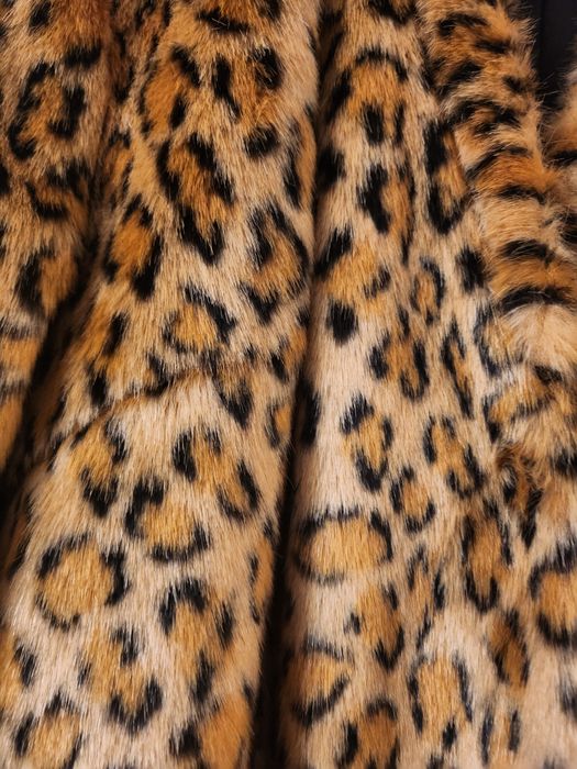 Palton midi de blana artificiala leopard / animal print