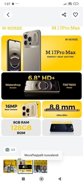 M-HORSE 17 PRO MAX sotuvga keldi 

M17 Pro Max 4G 8+128GB 
TITANIUM GR