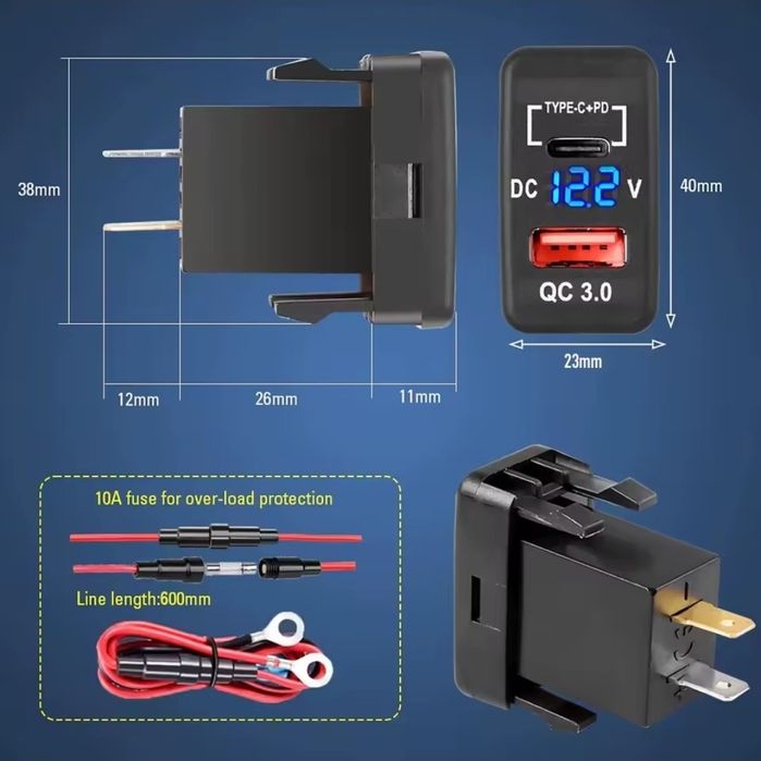 Buton Toyota  USB + USB C + volt metter