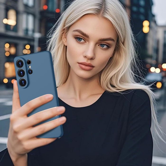 Матов силиконов кейс за samsung galaxy s26 ultra - тъмно син - със защ