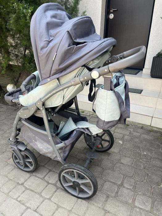 Căruț copii 3in1 cu landou si scoica culoare verde cu gri