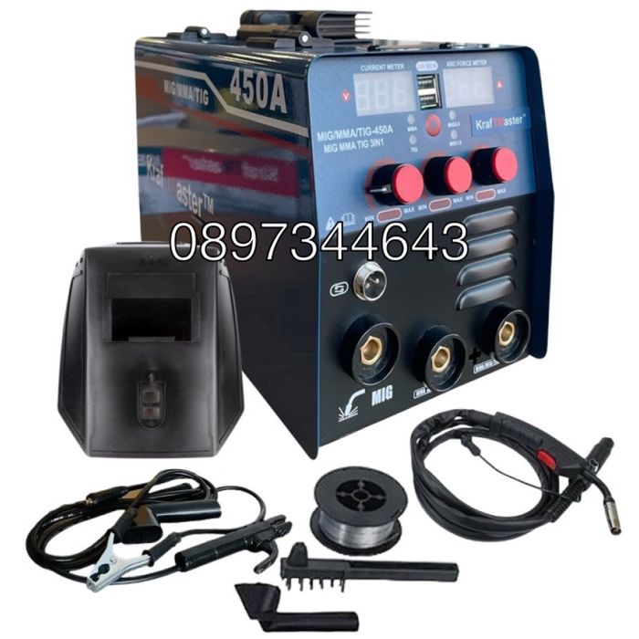 Комбинирано инверторено телоподаващо без газ 450А KraftMaster