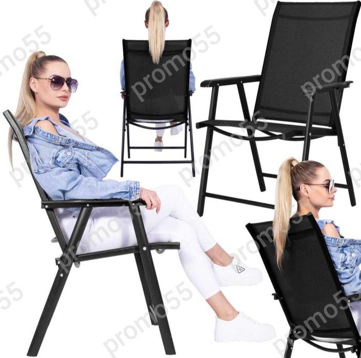 Градински стол метален, сгъваем, максимално тегло 150кг, черен