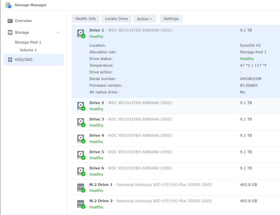 NAS Synology DS1621+, 32Gb Ram, 60TB WD Red Plus, SSD Cache, 10GbE