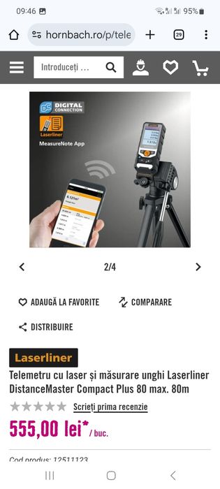 Telemetru cu laser și măsurare unghi 80m