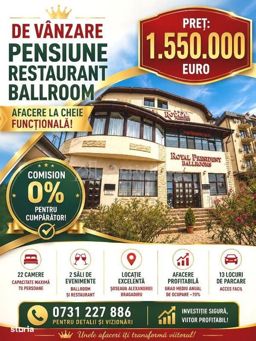 De vanzare –  Cladire comerciala - Pensiune – Restaurant – Ballroom –