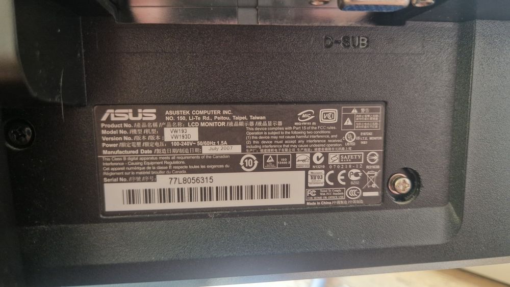 Монитор Asus VW193 VGA 19″ LCD