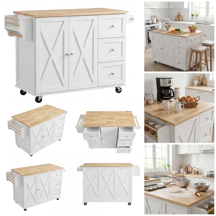 143 см кухненски остров , количка за съхранение с подвижни колела