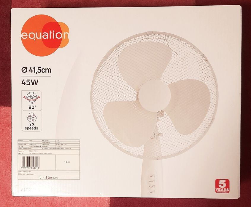 Ventilator NOU în cutie 2 modele 45W,înălțime reglabilă,viteză 3 trepte, oscilație 90°,diametru 41cm