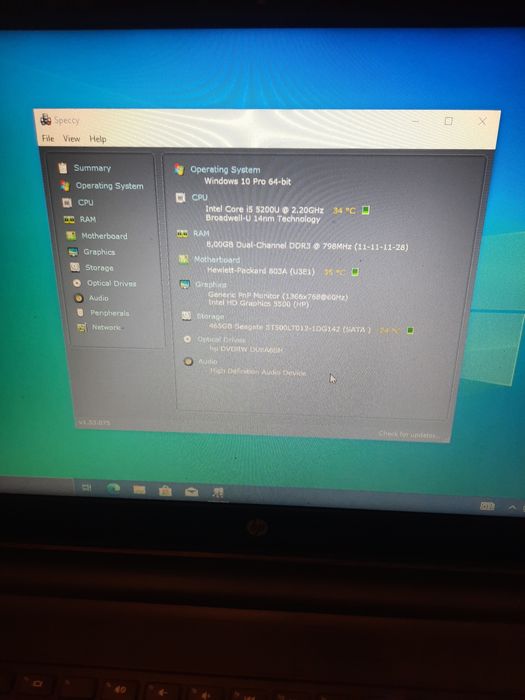 Hp CPU Intel Core I5 5200U Rami 8 Gb Ddr3