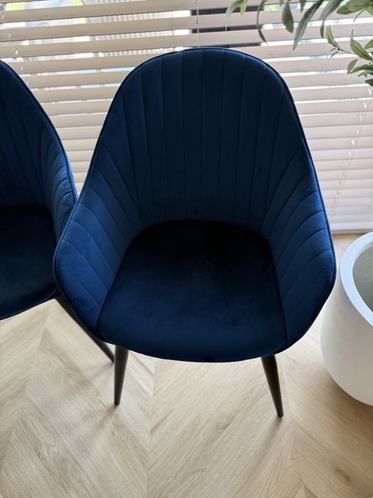 4 scaune de dining catifea albastra, picioare metalice