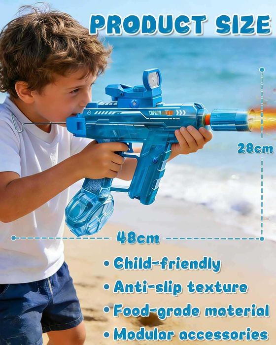 Pistol cu ​​apă electric (cu acumulator), pistol cu ​​apă automat cu lumini LED, rază de acțiune 6-8 m, Model UZI