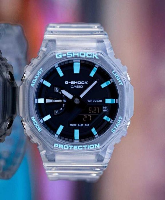Ceas Sport Casio g shock ga 2100 Casioak terra Skeleton tiffany  blue , Nou,Garantie 2 ani