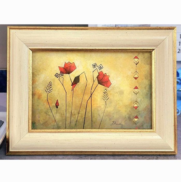 Tablou, idee cadou ,pictura pe sticlă,maci,tablouri,tablou cu maci