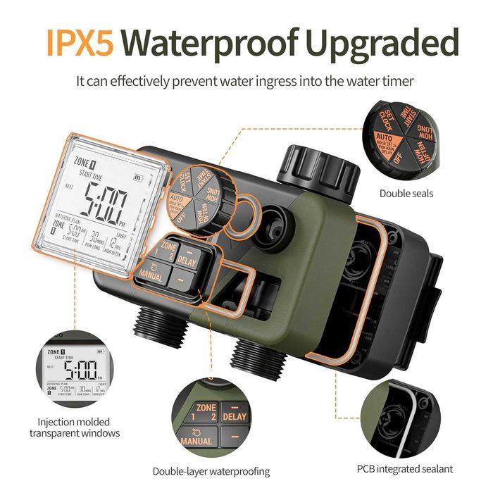ЧИСТО НОВ Diivoo Таймер за напояване с 2 зони, таймер за поливане...