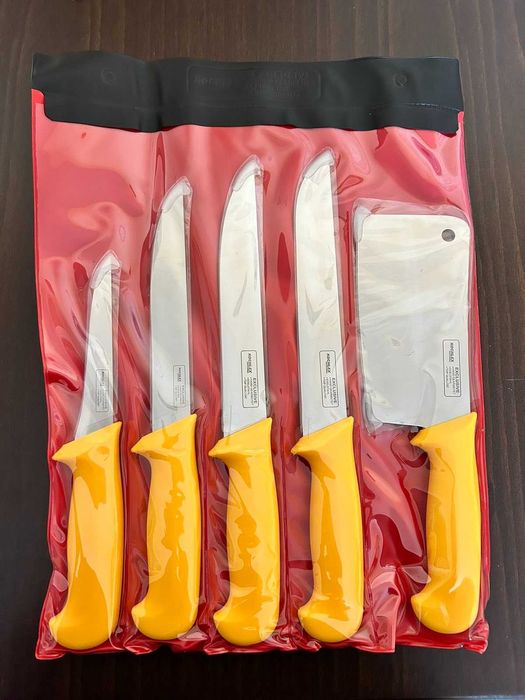 Комплект професионални месарски ножове, 5 броя със САТЪР