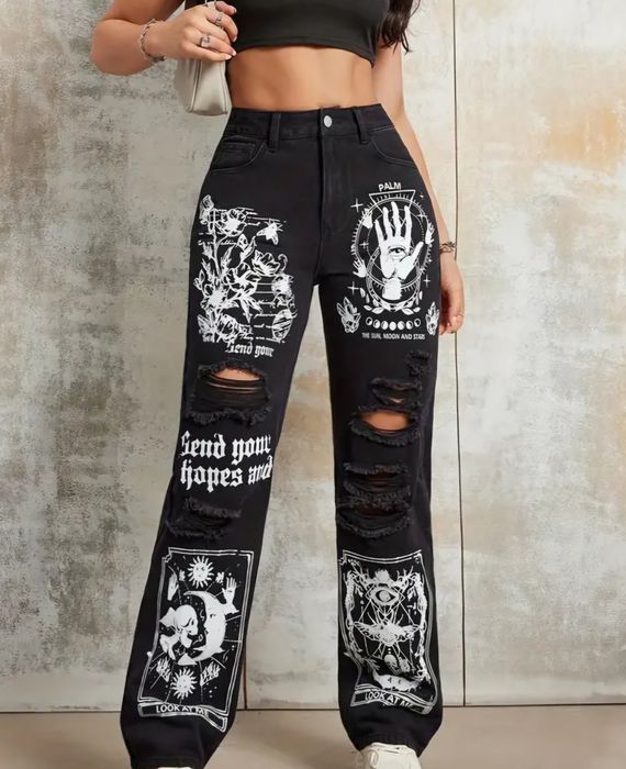Дамски дънки/панталони с готически принт-с размер