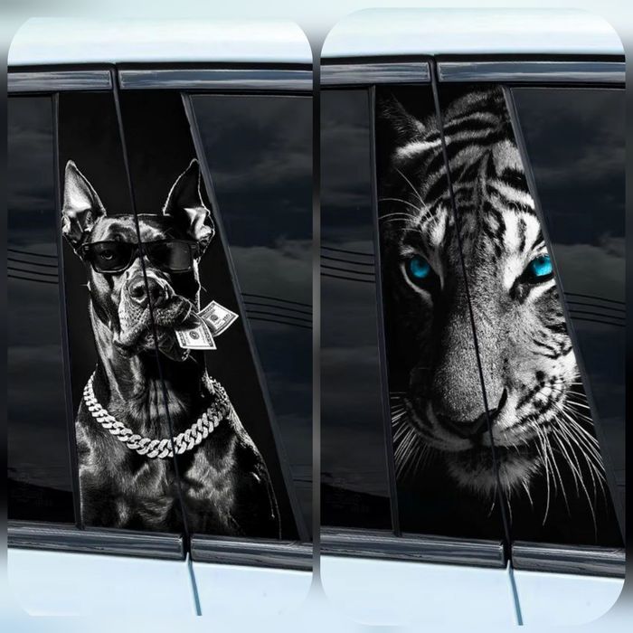 Наклейки на боковые стойки авто. Джентра, Cobalt, Byd. (Любое авто)