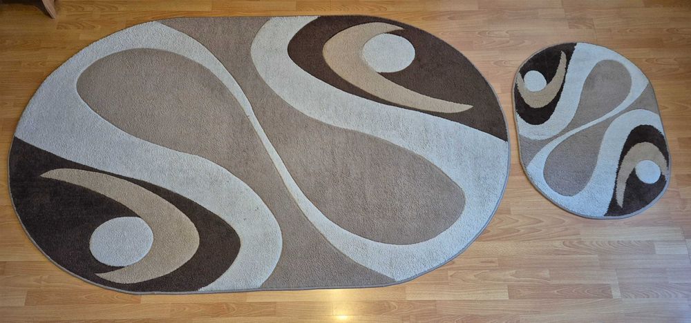 Covor crem & maro oval + carpeta ovala
