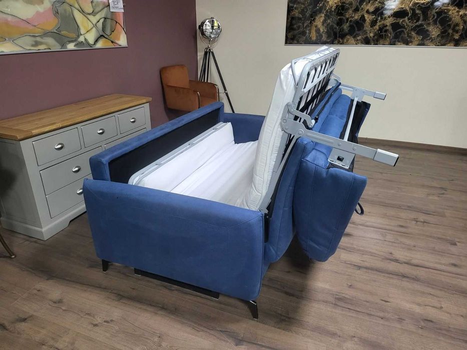 Дизайнерски син диван от плат тройка с функция сън