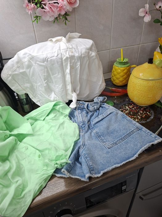 Pantaloni scurtu denim si doaua camasi mas 146-152