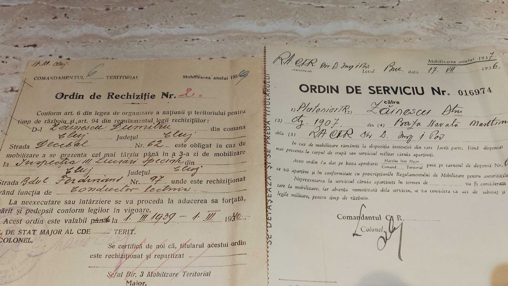 Documente militare din perioada 1916 - 1945