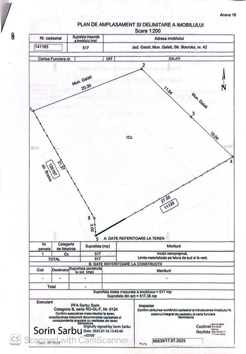 Teren intravilan 517 mp – Zona Centra Brateș, Galați | Acces din două direcții