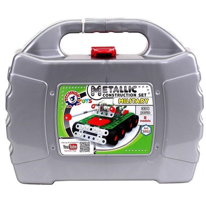 Метален конструктор  пластмасова кутия с болтове гайки инструменти и г