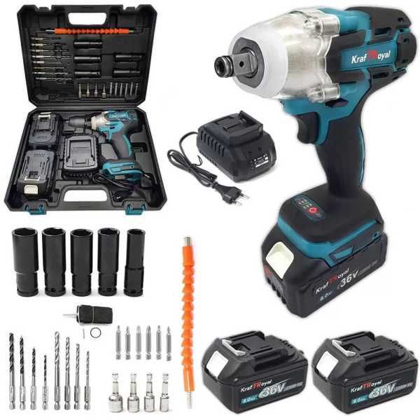 Акумулаторен гайковерт KraftRoyal 36V с 2 батерии, комплект с 25 аксесоара в куфар