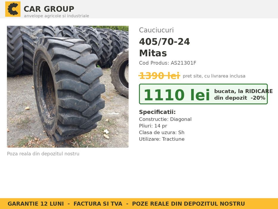 Anvelope Cauciucuri 405/70-24 405/70 24 400/70R24 4057024 Mitas Buldo Miniincarcator si Industrial Utilaje Agricole SH Second Hand SECOND HAND