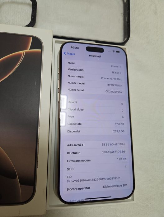iPhone 16 PRO MAX, 94% bateria, 256 GB, FULL BOX
