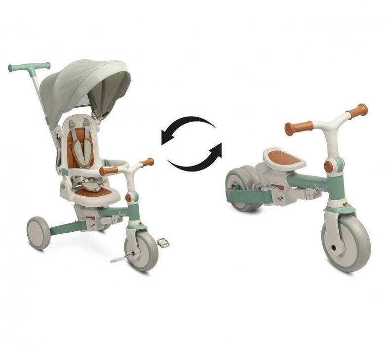 Tricicleta copii Toyz Faro Verde multifunctionala,ultrapliabila,spatar reglabil,scaun rotativ,maner reglabil in 4 pozitii,roti EVA,gentuta inclusa
