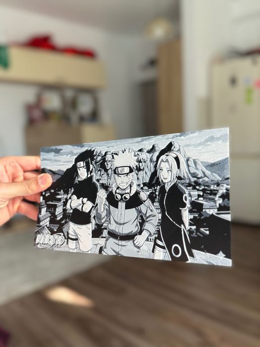 Tablou 3D printat Naruto Team 7 + Hokage Mountain | Decor anime