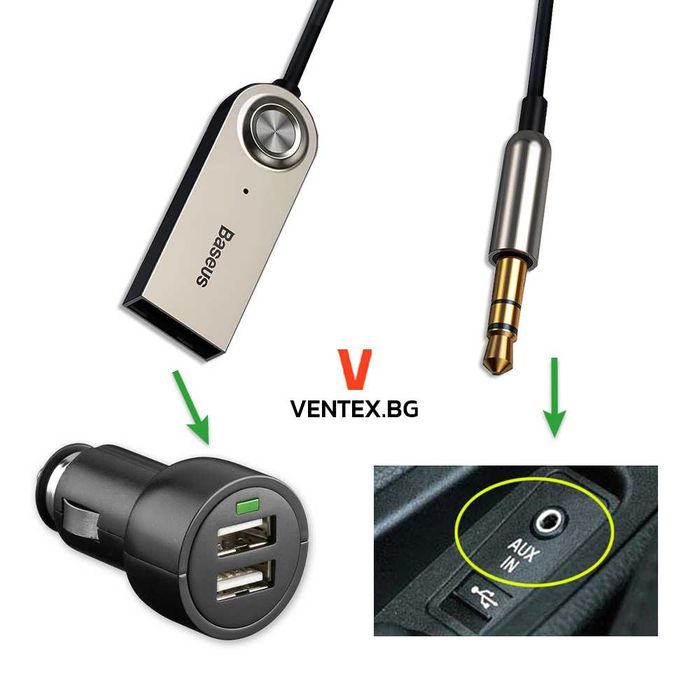 Качествен безжичен Bluetooth за кола BASEUS адаптер HIFI + микрофон