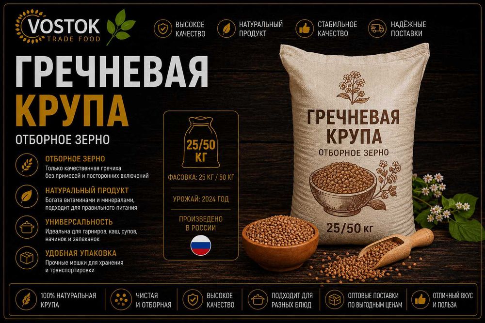 Гречневая крупа оптом | Отборное зерно | Фасовка 25 и 50 кг