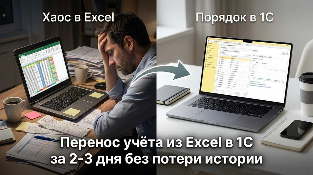 Перенос учёта из Excel в 1С за 2-3 дня без потери истории