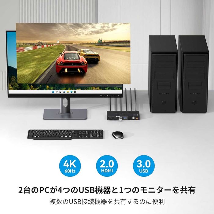 HDMI KVM превключвател 2 компютъра 1 монитор 4K/60Hz, 4 х USB 3.0