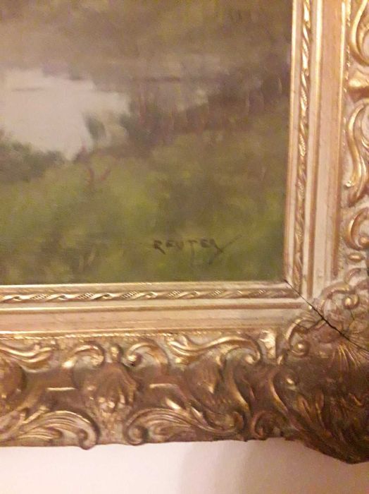 Tablou pictura pe panza semnat rama din lemn deosebita vintage