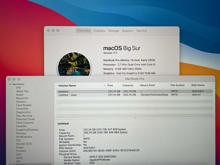 13.3' Retina Apple MacBook Pro 2015 Core i5 8GB RAM/256GB SSD/Бат 6ч