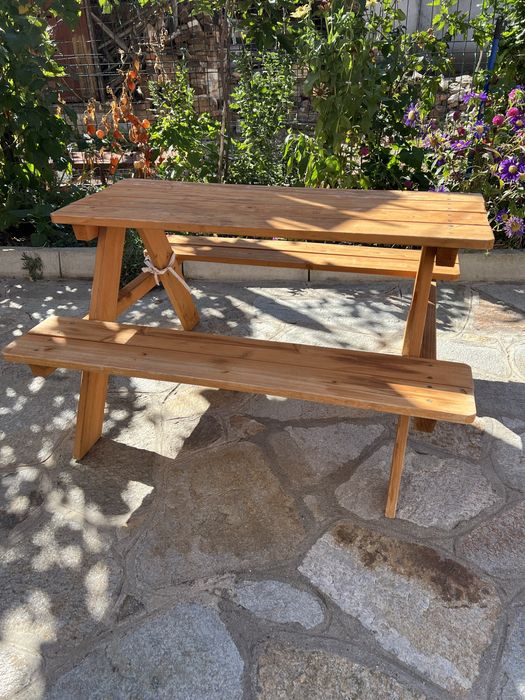 Детска маса за пикник vidaXL, с пейки, 89х79х50 см, ела масив