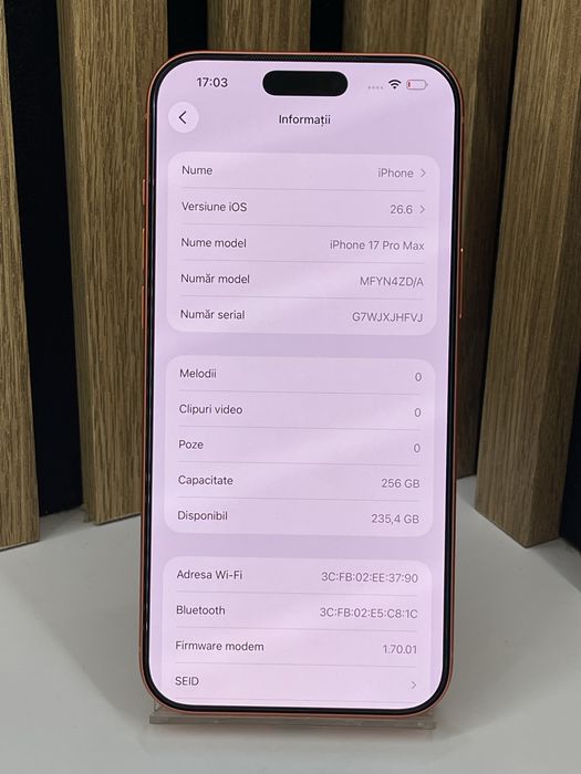 Iphone 17 Pro Max 256Gb 100% bat (46 cicluri) Garantie/Factura #61555