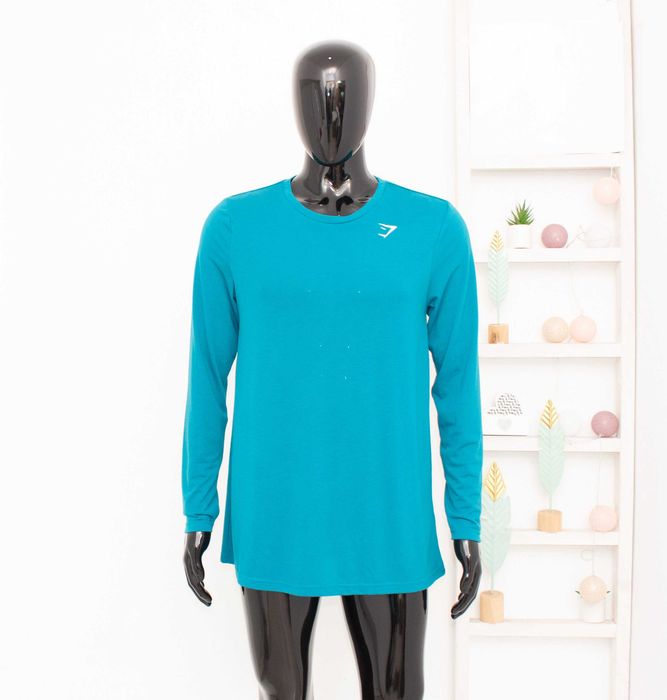 Gymshark мъжки блуза с дълъг ръкав синя за фитнес и спорт L
