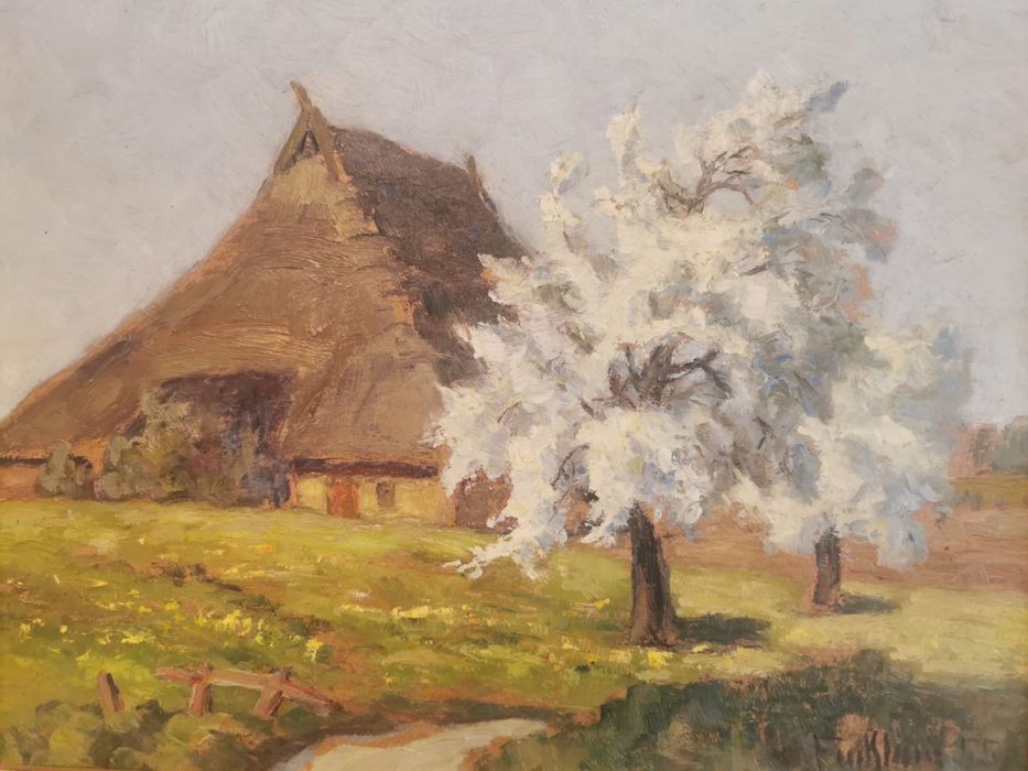 Картина пейзаж авторска за колекция масло платно рамка паспарту стъкло