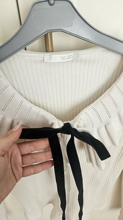ZARA Рипсена блуза с панделка M-L