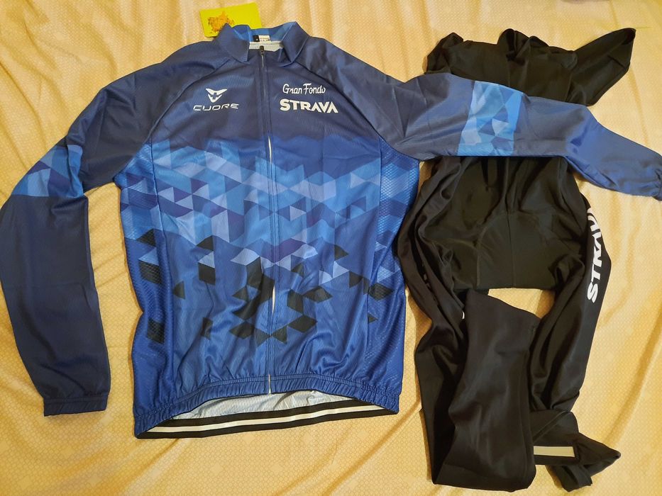 Echipament ciclism negru / albastru Strava subtire toamna primavara