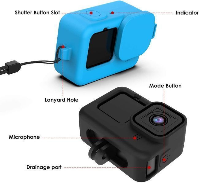 Калъф за GoPro Hero 9/10/11/12/13 Black, Капаче, Силикон, Черен/Син