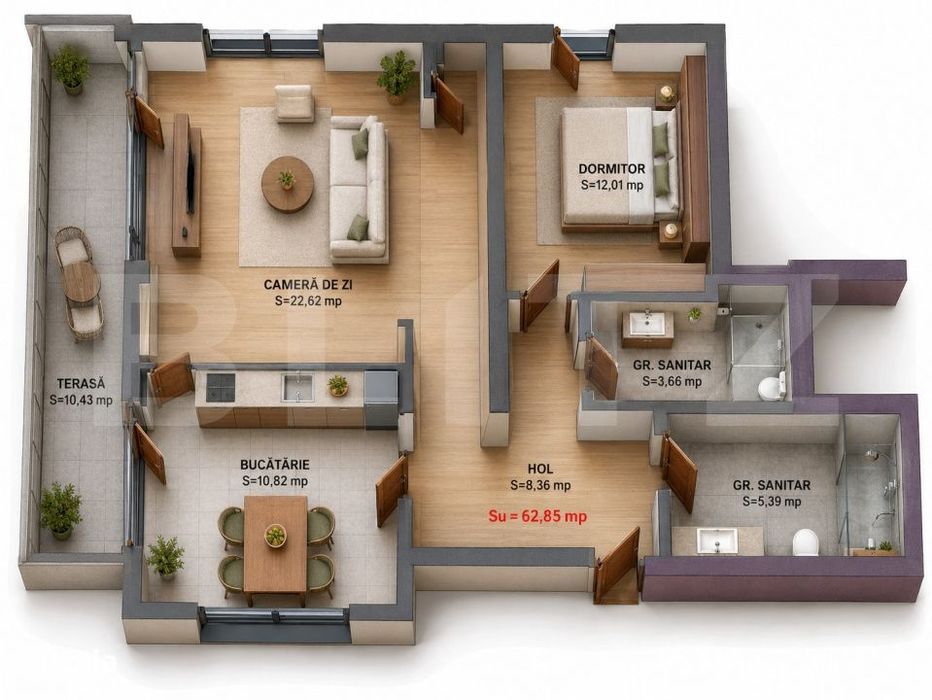 Apartament 3 camere, 64.38 mp, Comision 0, zona Iris — fotografia 1