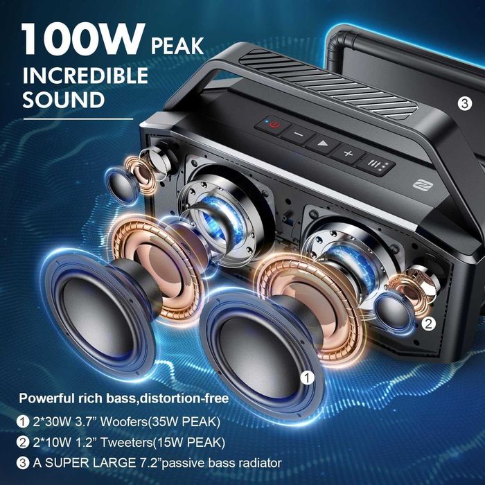 Bluetooth Колонка W-KING, 60W, Powerful Bass, TWS, NFC, TF Card